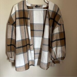 SHEIN Brown and Cream balloon sleeve Shacket